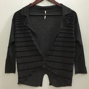 Free People Women Linen Blend Open Sweater Striped